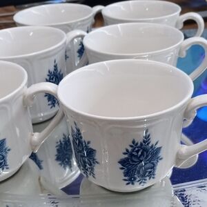 Blue Floral Porcelain Teacup Set Of 6